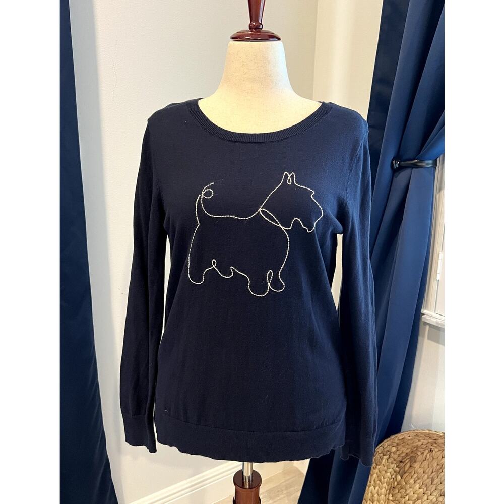 LOFT outlet SCOTTISH‎ TERRIER Scottie Pullover Embroidered Dog Minimalist Navy L